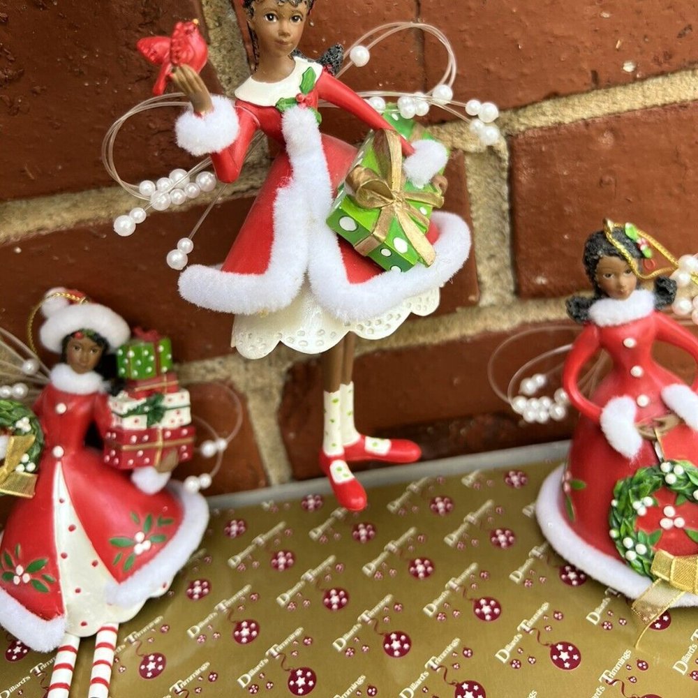 Dillards Trimming Vintage African American Shopping Angels Ornaments NIB